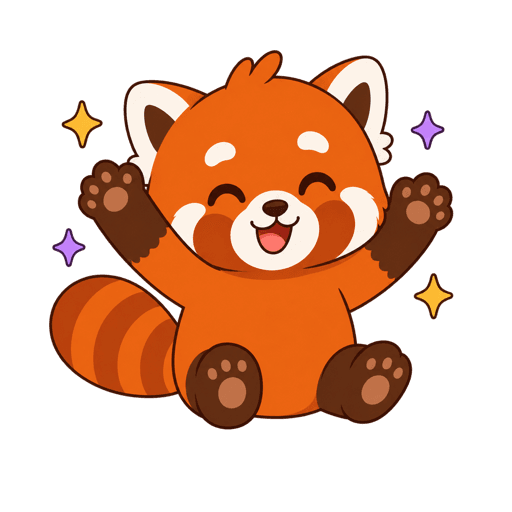 Yoo the red panda celebrating with raised paws